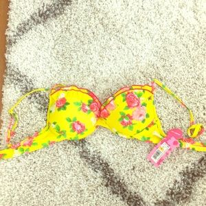 push up yellow floral bikini top